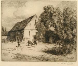 Figures Before A Barn by Thomas Waterman Wood