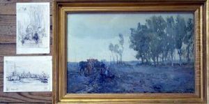 'outdoor Work' Signed And Dated 
1898, 12 X 19in. And Two Drawings; Off Greenwich &amp; St Pauls