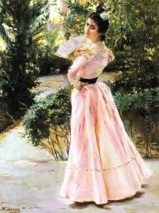 The Pink Fan by Jose Villegas y Cordero