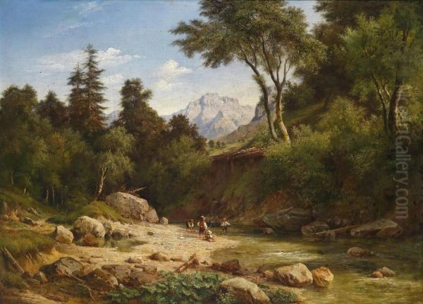 Young Anglers By The Stream - view 1