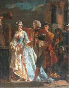 Aristocratic Lady In 18th Century Costume Arriving At The Theatre by Edward Matthew Hale