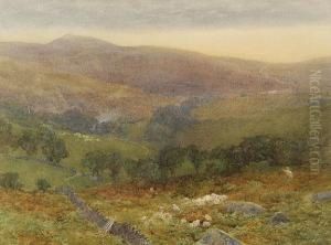 Sheep Grazing In A Mountainous Landscape by William Matthew Hale