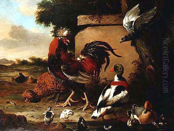 Cockerel with Ducks, Ducklings and Pigeon - view 1