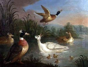 Ducks on a River Landscape by Marmaduke Craddock