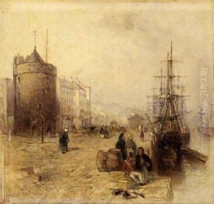 Figures on a Quay, Waterford by Thomas Creswick