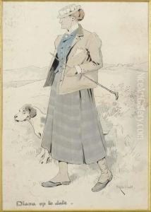 Portrait Of Anedwardian Country Lady, Walking Her Working Dog Over Moorland