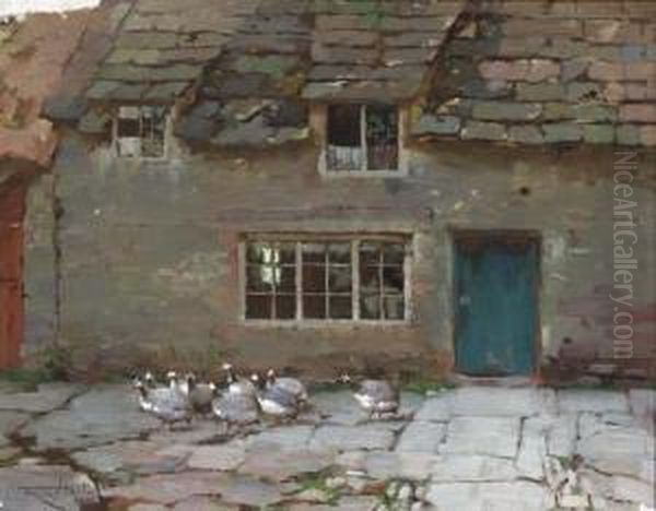 Guinea Fowl Before A Cottage - view 1
