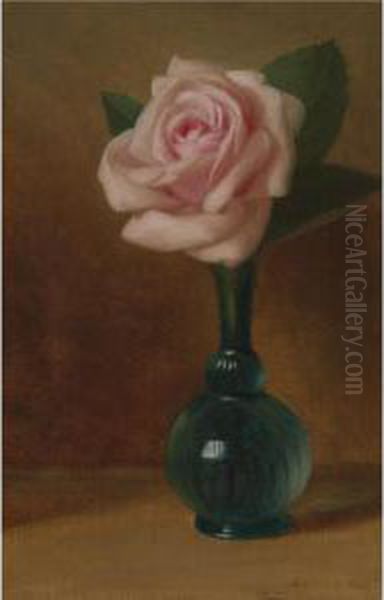 Still Life: Pink Rose In A Green Vase - view 1
