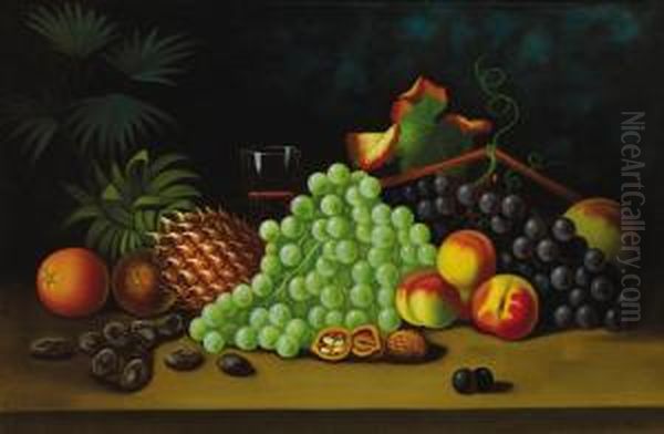 Still Life Pineapple, Grapes, Peaches And Walnuts - view 1