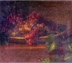 Still Life With Grapes In A Dish On A Table