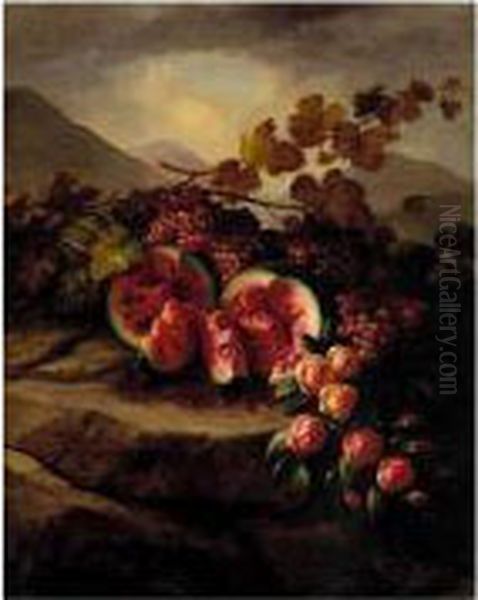 Still Life With Watermelon, Grapes And Flowers - view 1