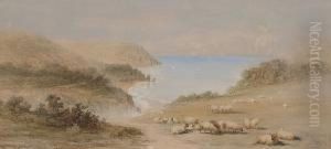 Sheep In A Coastal Landscape by George Lowthian Hall