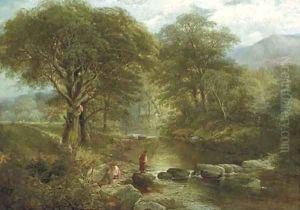 Figures by a River in the Woods by Thomas Creswick