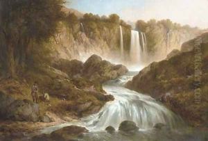 Anglers by a waterfall