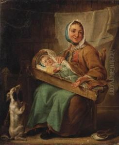 La Piemontoise: A Mother And Child With A Dog In An Interior