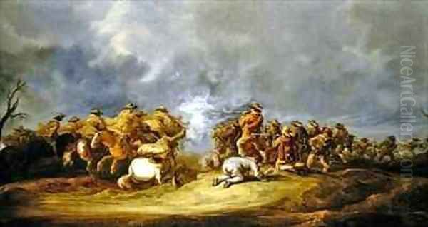 A Calvary Charge mounted troops attacking a musket block - view 1