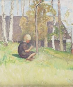 Tyttopihalla. by Pekka Halonen