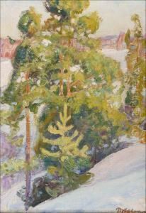 Jarvimaisema Talvella. by Pekka Halonen