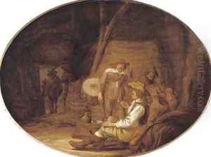 A guardroom interior with soldiers drinking and smoking by Benjamin Gerritsz. Cuyp