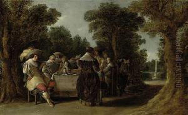 A Banquet With Elegant Company In A Formal Landscape - view 1