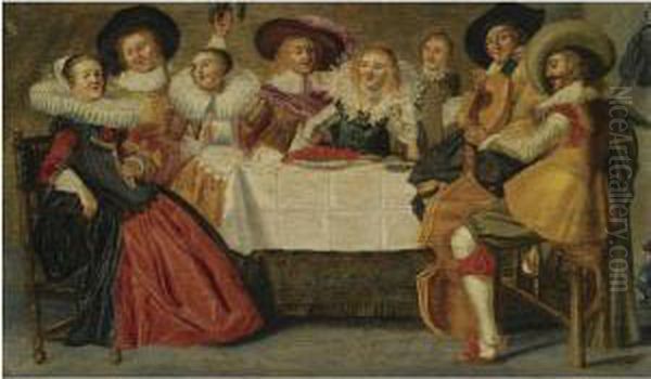 A Merry Company At A Table, Making Music - view 1