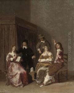 Merry Company Making Music In An Interior by Dirck Hals
