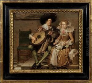 Vornehmes Paar Mitkavalier Beim Lautenspiel by Dirck Hals