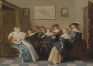 Elegant Company Merrymaking In An Interior by Dirck Hals