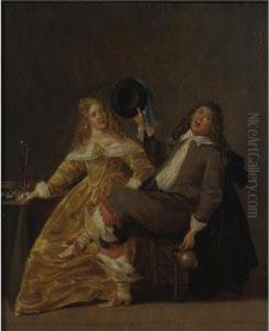 An Elegant Couple Drinking In An Interior by Dirck Hals