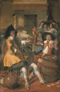 Elegantly Dressed Men Merrymaking In An Interior by Dirck Hals