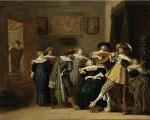 An Elegant Company Playing Music And Singing In An Interior - view 1