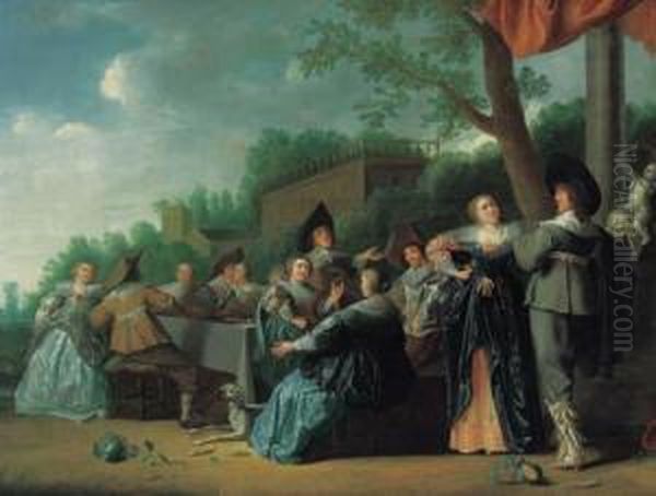 Elegant Company Feasting In An Ornamental Garden, A Palacebeyond - view 1
