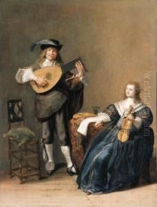 An Allegory Of Love: A Young Man Playing A Lute And A Young Womanplaying A Violin by Dirck Hals