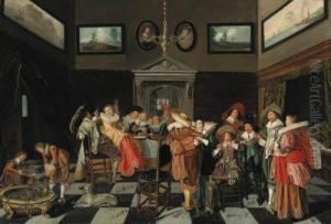 Elegant Company Making Music And Carousing In An Interior by Dirck Hals