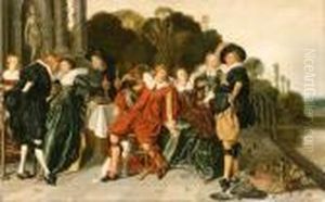 A Merry Company On A Terrace, A Landscape Beyond by Dirck Hals