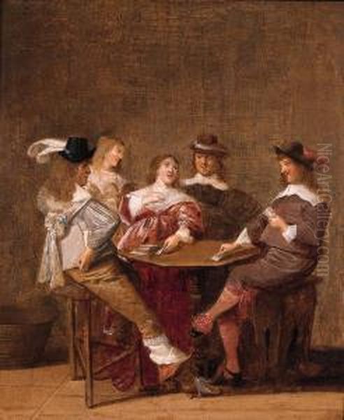 A Company At Table Engaged In A Game Of Cards - view 1
