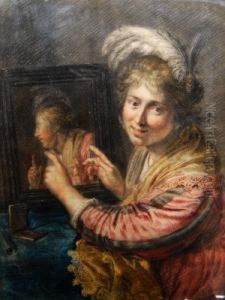 Portrait Of A Lady By A Mirror by Frans Hals