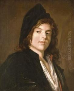 Portrait Of An Artist In A Black Cap And Coat, Standing By An Easel by Frans Hals