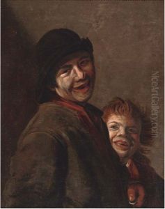 A Young Man With A Coin In His Hand And A Child Laughing by Frans Hals