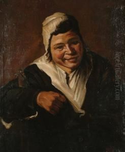 A Peasant Woman In A Black Dress With A White Shawl And Cap