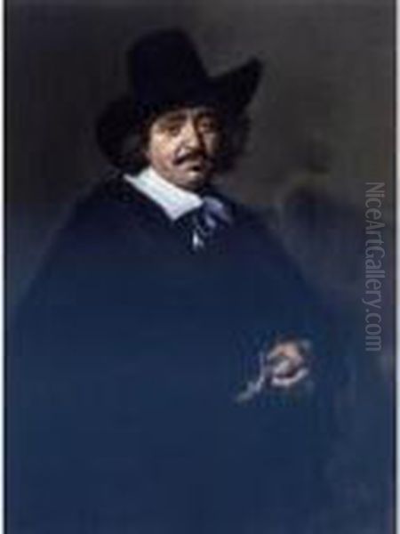 Portrait Of A Gentleman, 
Three-quarter Length, In A Black Coat And Cape With A Black Hat, Holding
 Gloves - view 1