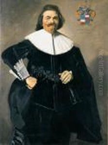 Portrait Of Tieleman Roosterman,
Three-quarter-length, In A Blackdoublet And Breeches, With A White Ruff
And Cuffs, His Hat In Hisright Hand by Frans Hals