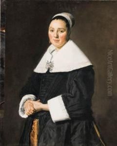 Portrait Of A Lady, 
Three-quarter-length, In A Black Dress With Awhite Collar And White 
Cuffs