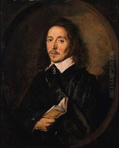 Portrait Of A Gentleman, Half-length, In A Black Coat And Collar,holding A Book by Frans Hals