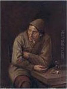 An Interior With A Man Seated At A Table, Smoking A Clay Pipe by Harmen Fransz. Hals