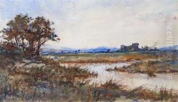 River Landscape With Ruins In The Distance - view 1