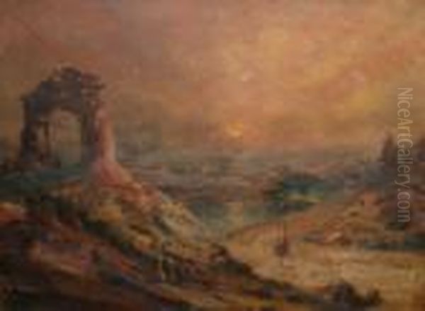 Ri Roi Arsa -- Figure On A
Country Path At Sunset And Figures In A Rural Landscape, Recto,verso - view 1