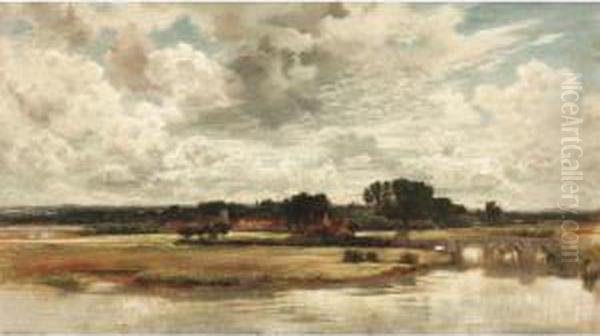 An Extensive River Landscape With A Village Beyond - view 1