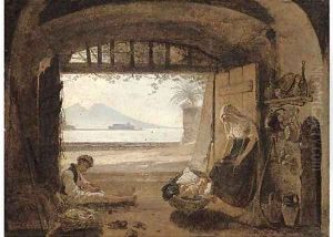 Neapolitan fisherfolk in a hut before the Bay of Naples by Franz Ludwig Catel