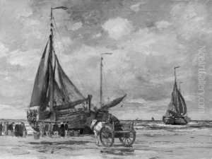Beim Entladen Des Fischfangs. 
Signiert Unten Links: W. Hambuchen. Ol Auf Leinwand. H 60; B 80 Cm. by Wilhelm Hambutchen